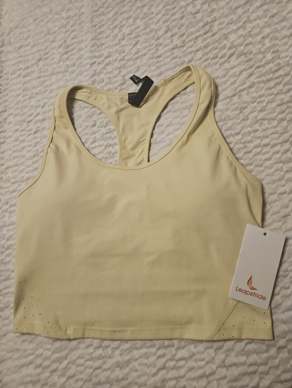 Leapstride Cropped Bra Top M NWT Lemon Grass Yellow Perforated Racerback Tank